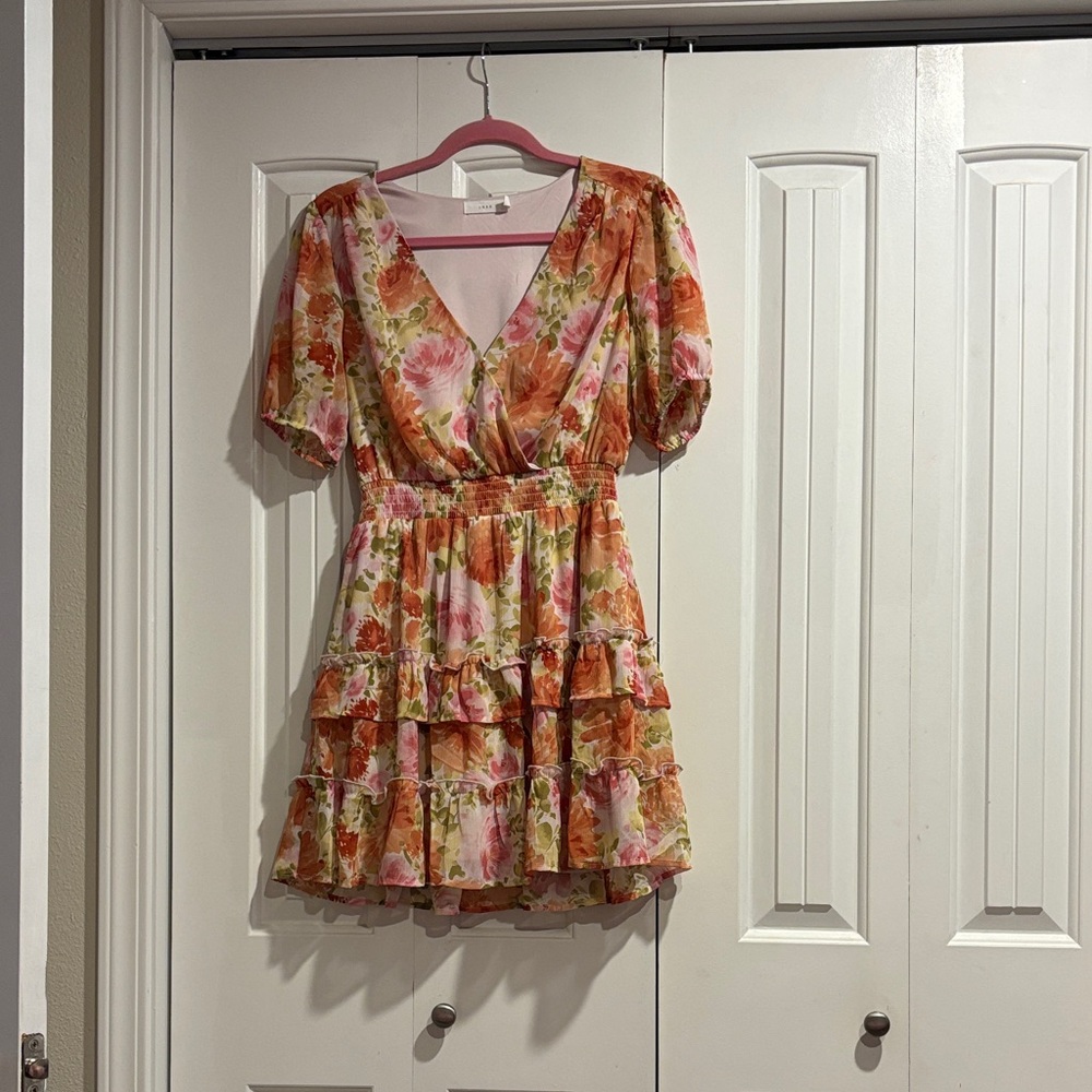 Lush Floral Ruffled Mini Dress in Pink & Orange